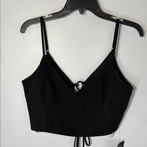 Lulu's Top Black Crop Cami Lace Up Back in Size‎ L  NWT